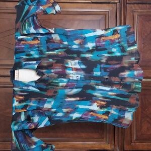 Maggie Barnes Plissee Blouse - Abstract print - L/S - size 4X - EUC